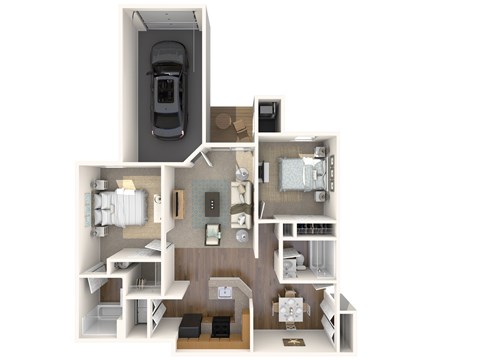 Floor plan for 2 beds, 2 baths, 1130 sqft